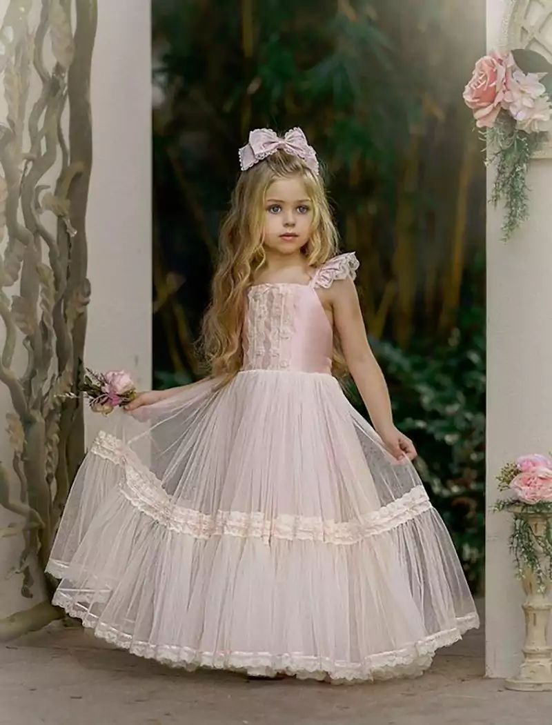 لباس مجلسی عروسکی صورتی بچگانه دخترانه