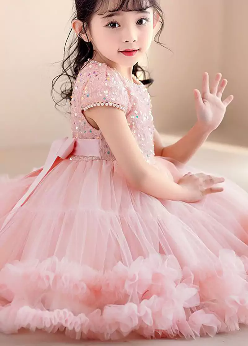 لباس مجلسی عروسکی صورتی بچگانه دخترانه
