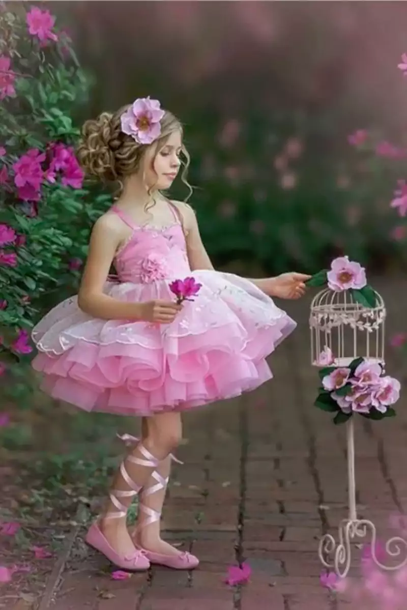 لباس مجلسی عروسکی صورتی بچگانه دخترانه