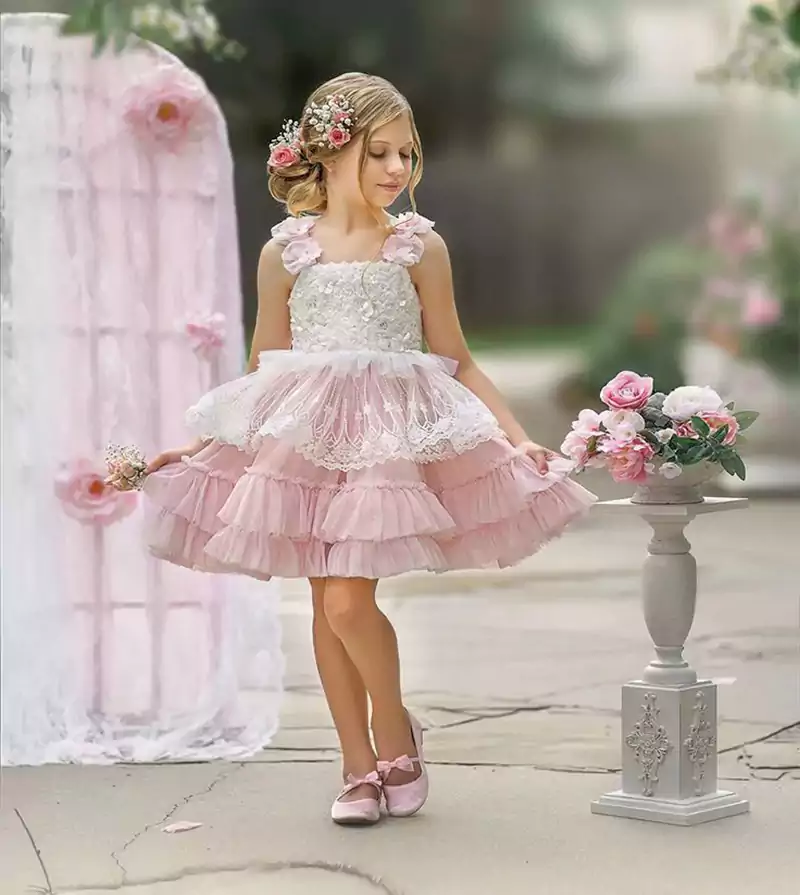 لباس مجلسی عروسکی صورتی بچگانه دخترانه