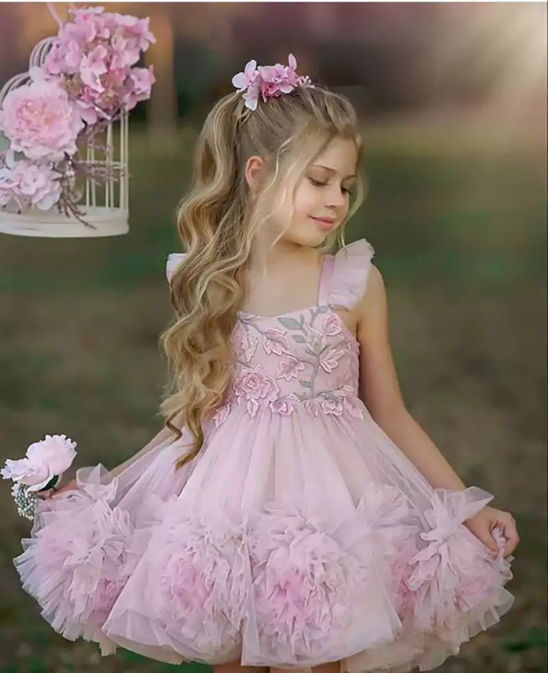 لباس مجلسی عروسکی صورتی بچگانه دخترانه