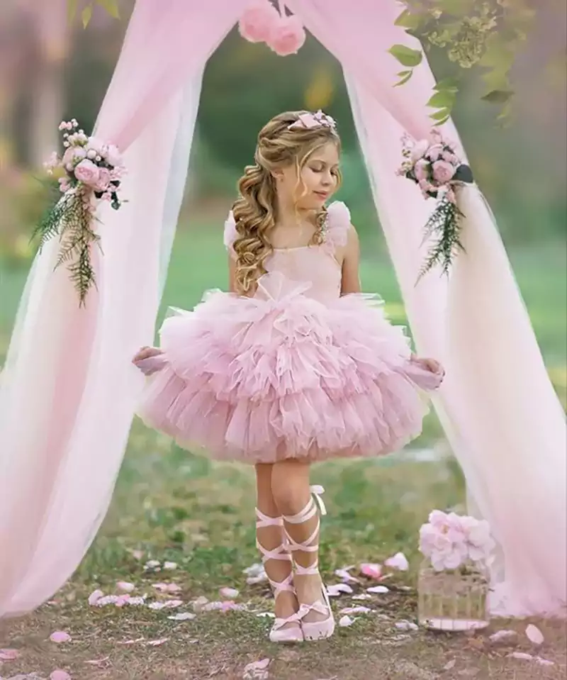 لباس مجلسی عروسکی صورتی بچگانه دخترانه