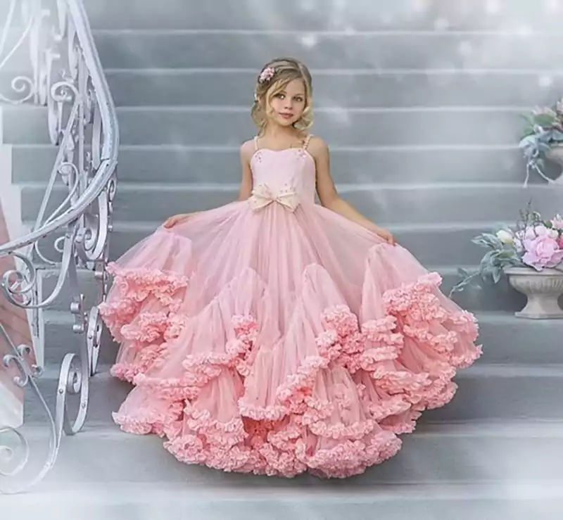 لباس مجلسی عروسکی صورتی بچگانه دخترانه
