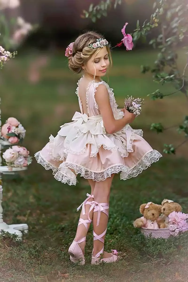 لباس مجلسی عروسکی صورتی بچگانه دخترانه