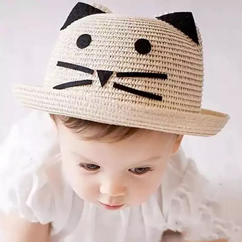کلاه بچگانه پسرانه گرد حصیری فانتزی تابستانی