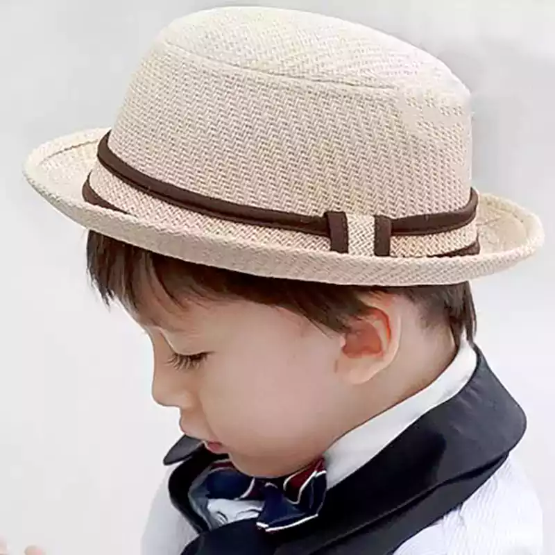 کلاه بچگانه پسرانه گرد حصیری فانتزی تابستانی