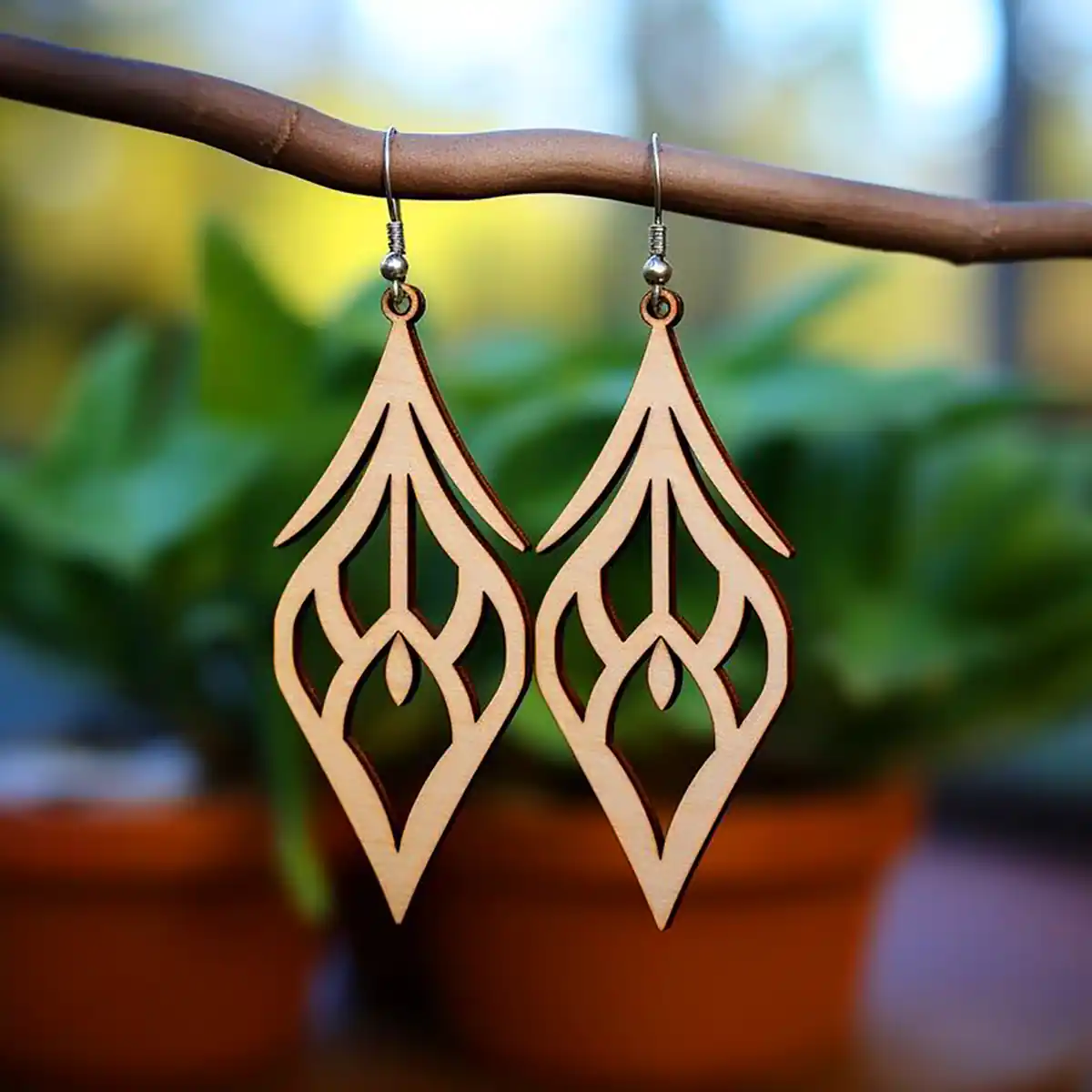 گوشواره چوبی شیک لیزری 