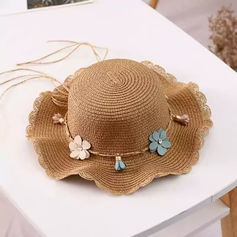 کلاه حصیری بچگانه دخترانه گلدار زیبا