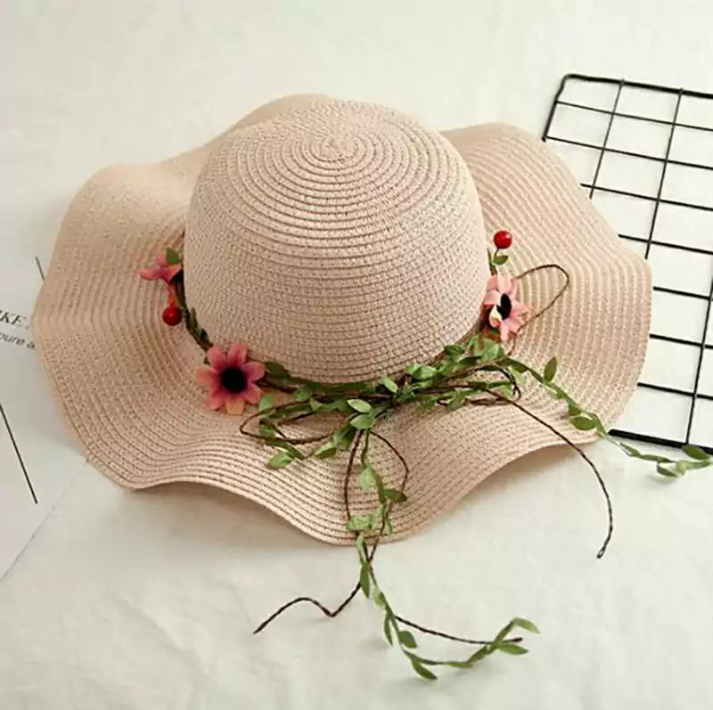 کلاه حصیری بچگانه دخترانه گلدار زیبا