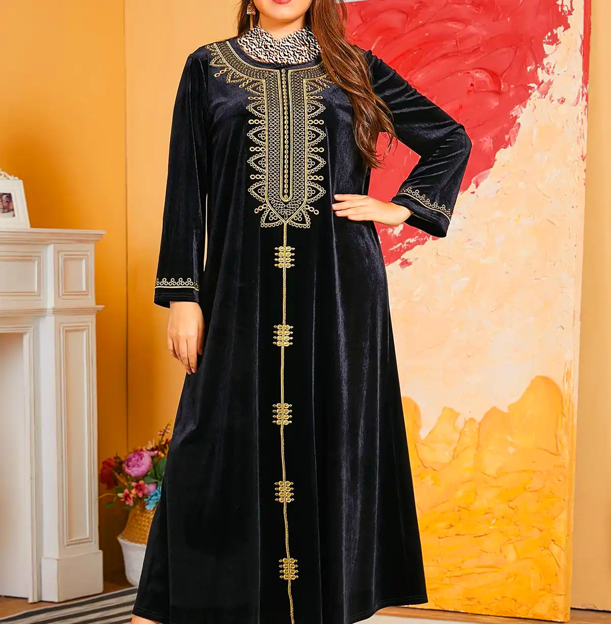 پیراهن مشکی مخمل زنانه