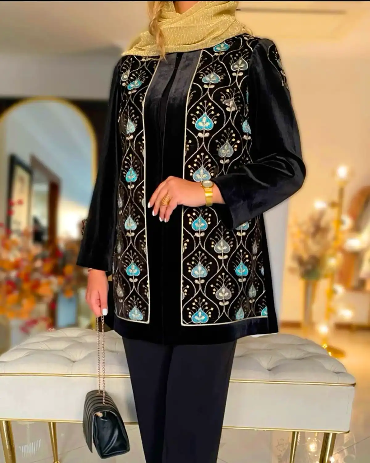 پیراهن مشکی مخمل زنانه