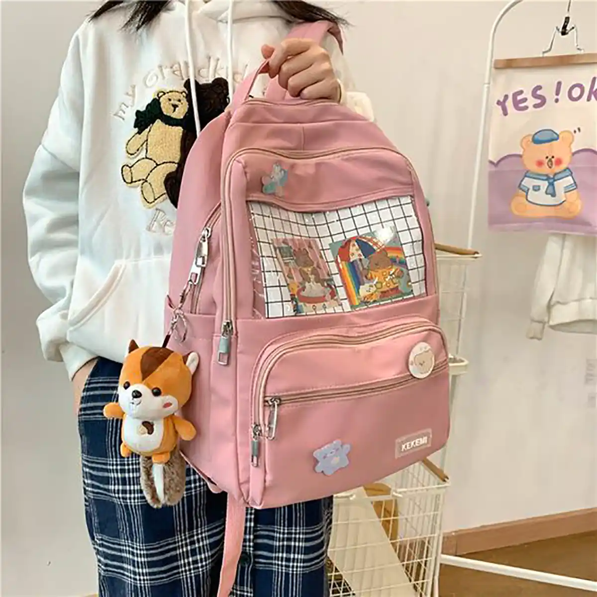 کوله پشتی پارچه ای صورتی
