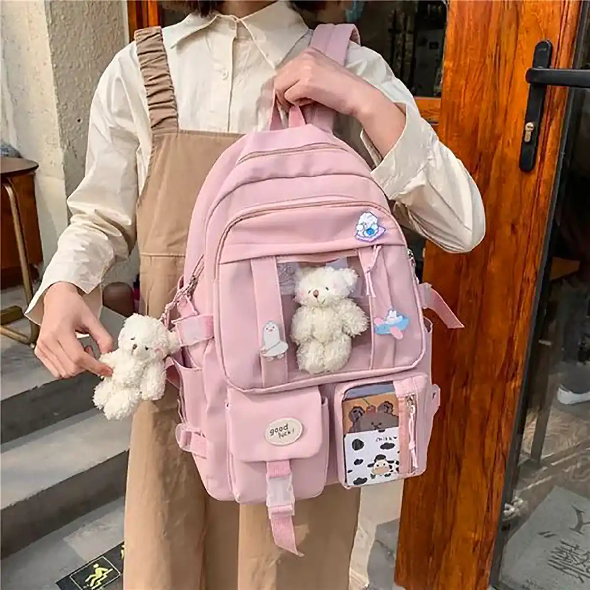 کوله پشتی پارچه ای صورتی