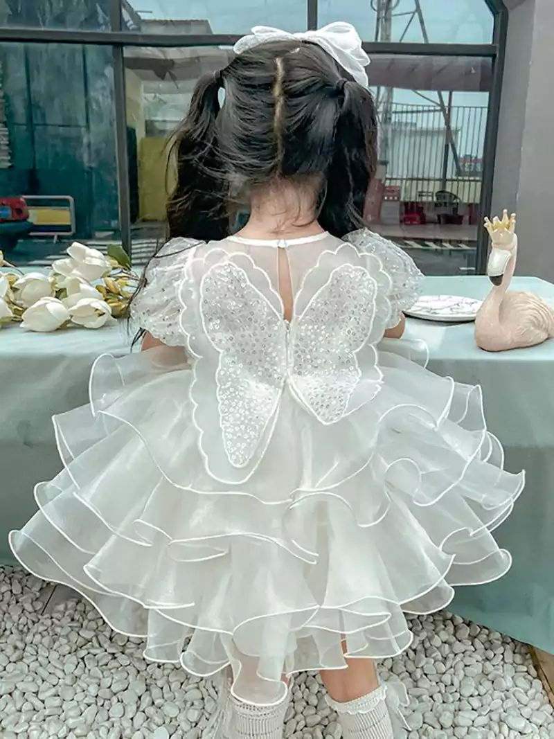 لباس مجلسی عروسکی سفید بچگانه دخترانه