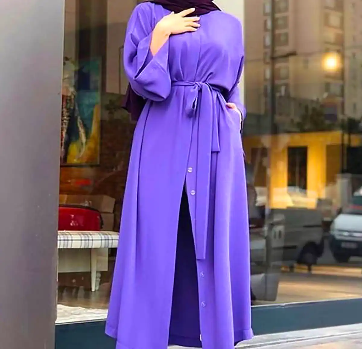 مانتو بنفش نخی زنانه