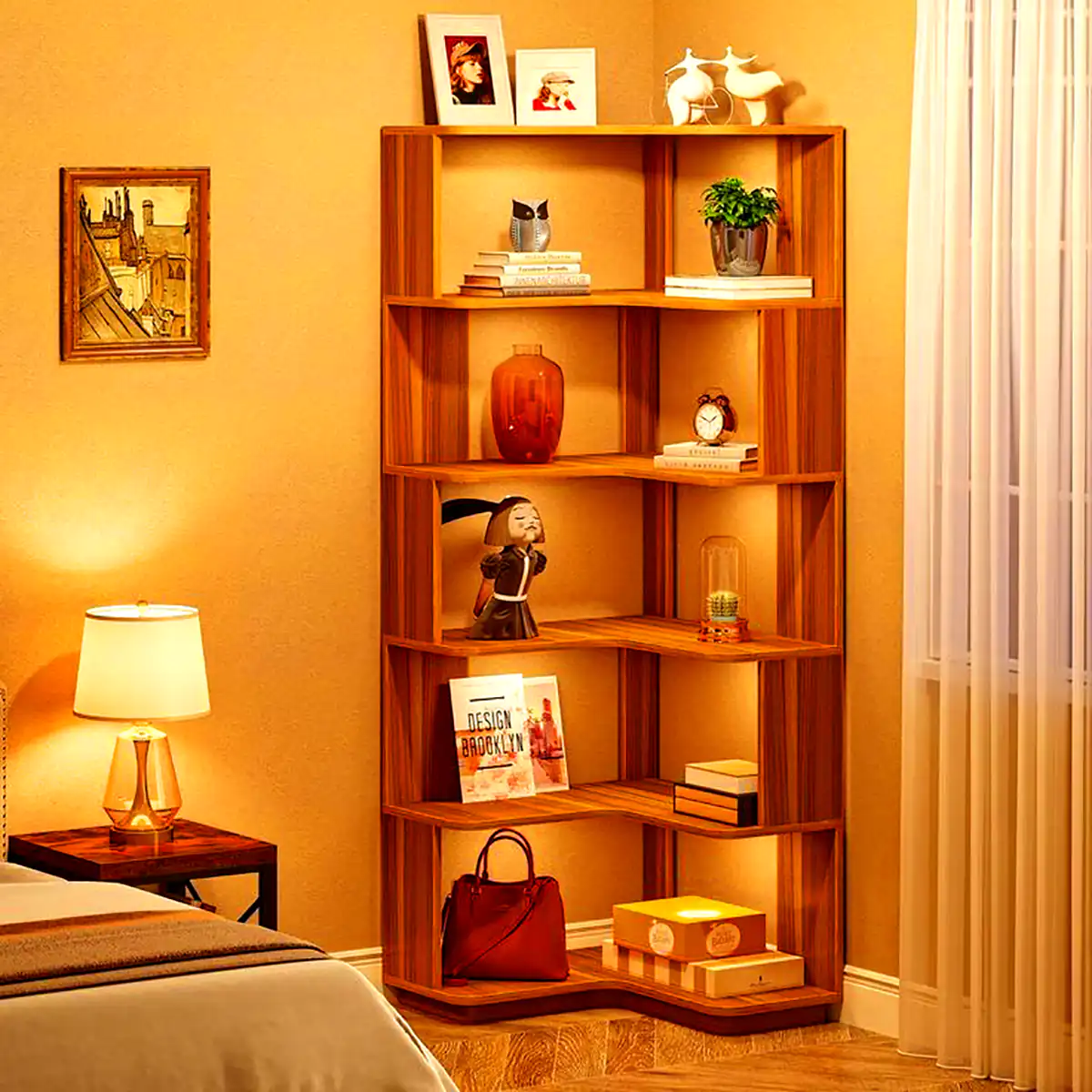 شلف چوبی کنج دیوار