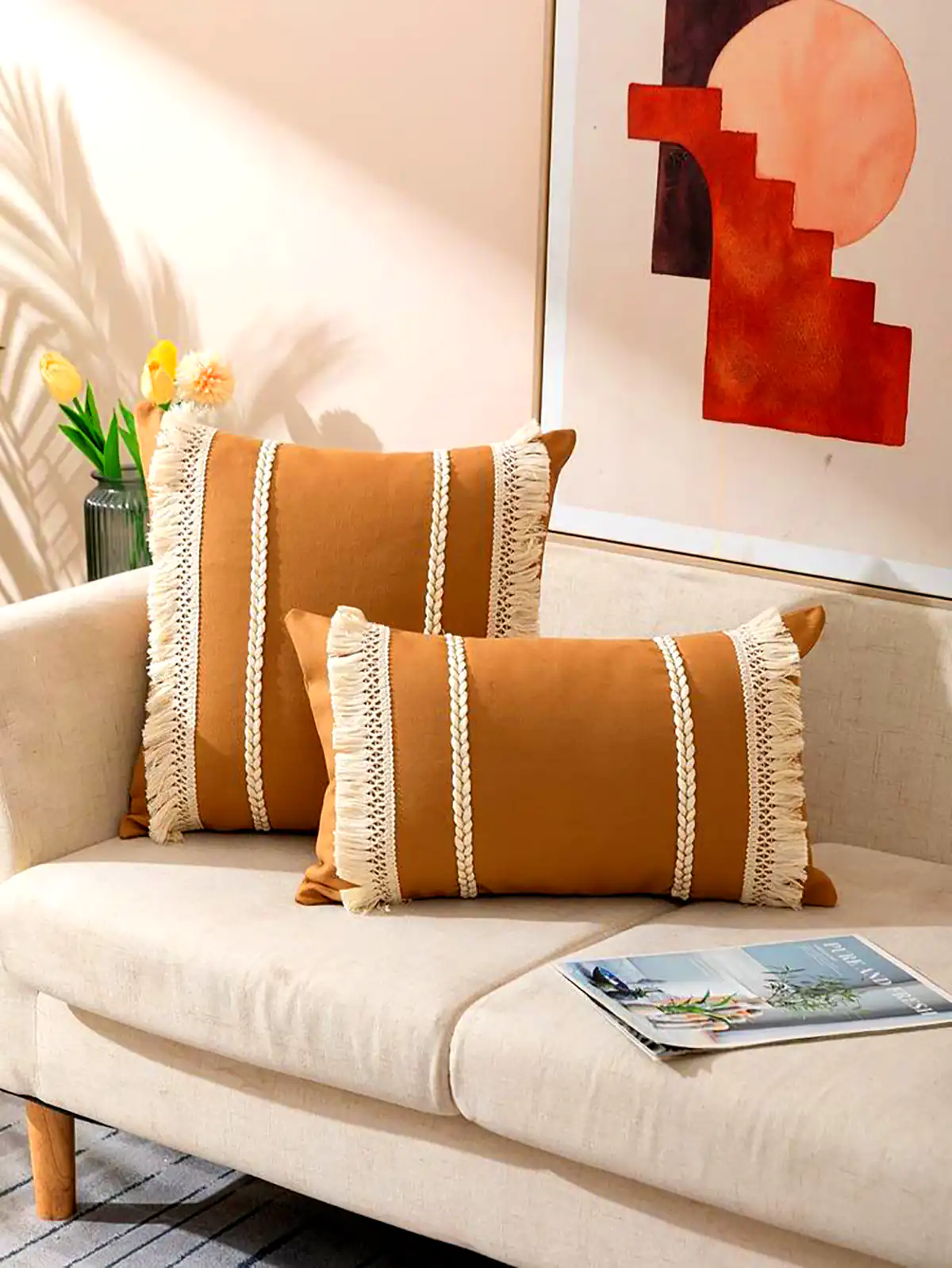 کوسن با پارچه طرح هندسی