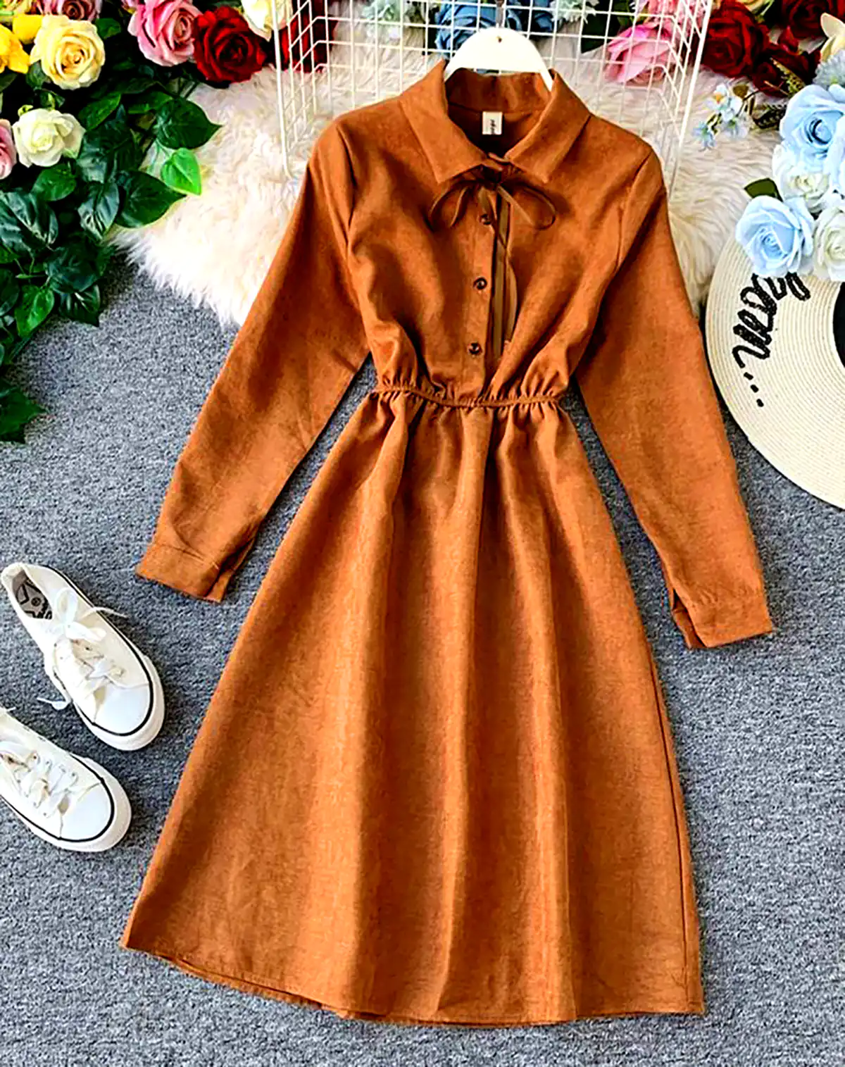پیراهن قهوه ای چین دار