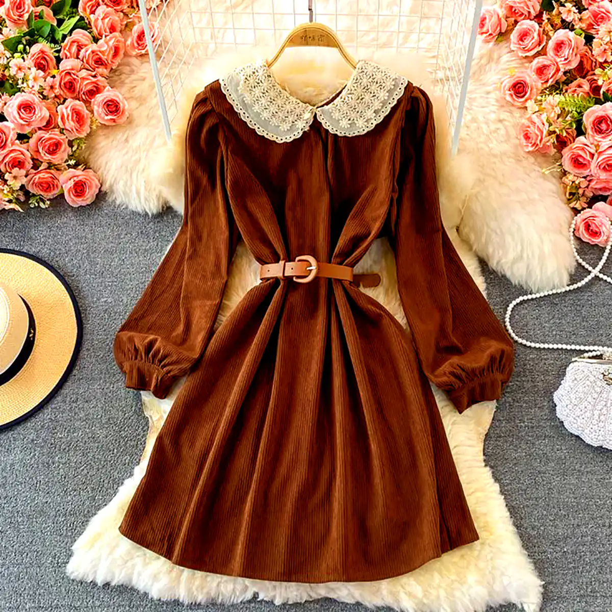 پیراهن قهوه ای چین دار