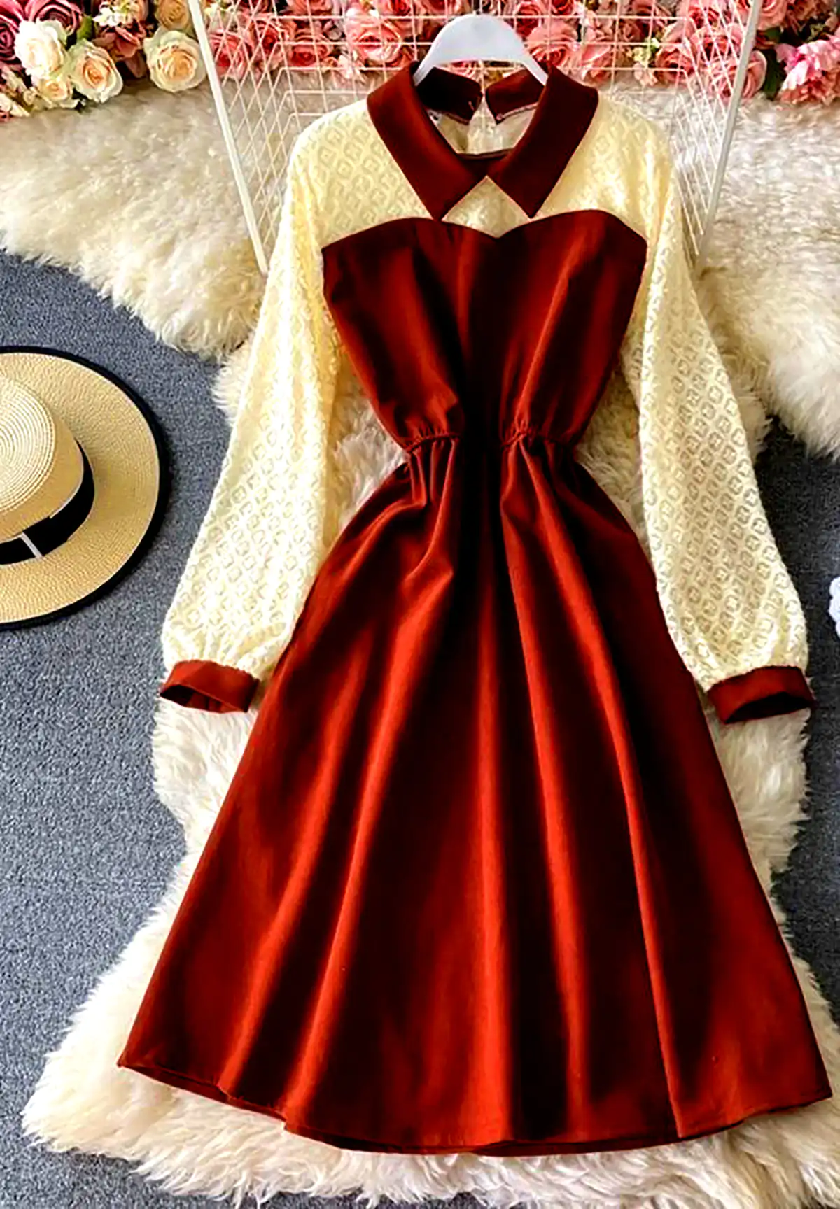 پیراهن قهوه ای چین دار