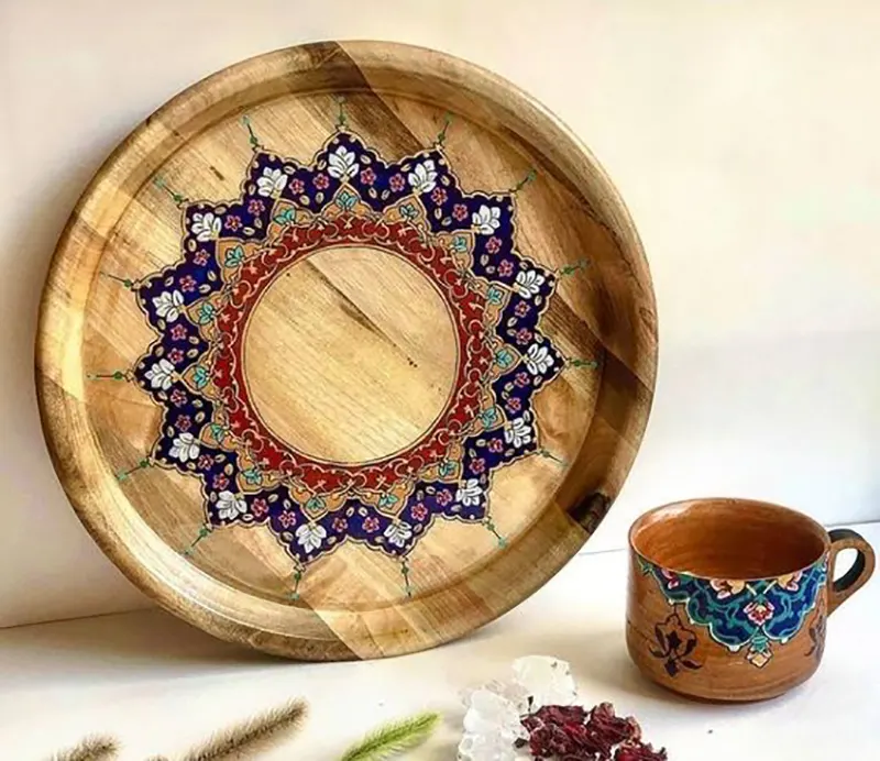 سینی چوبی با طرح تذهیب