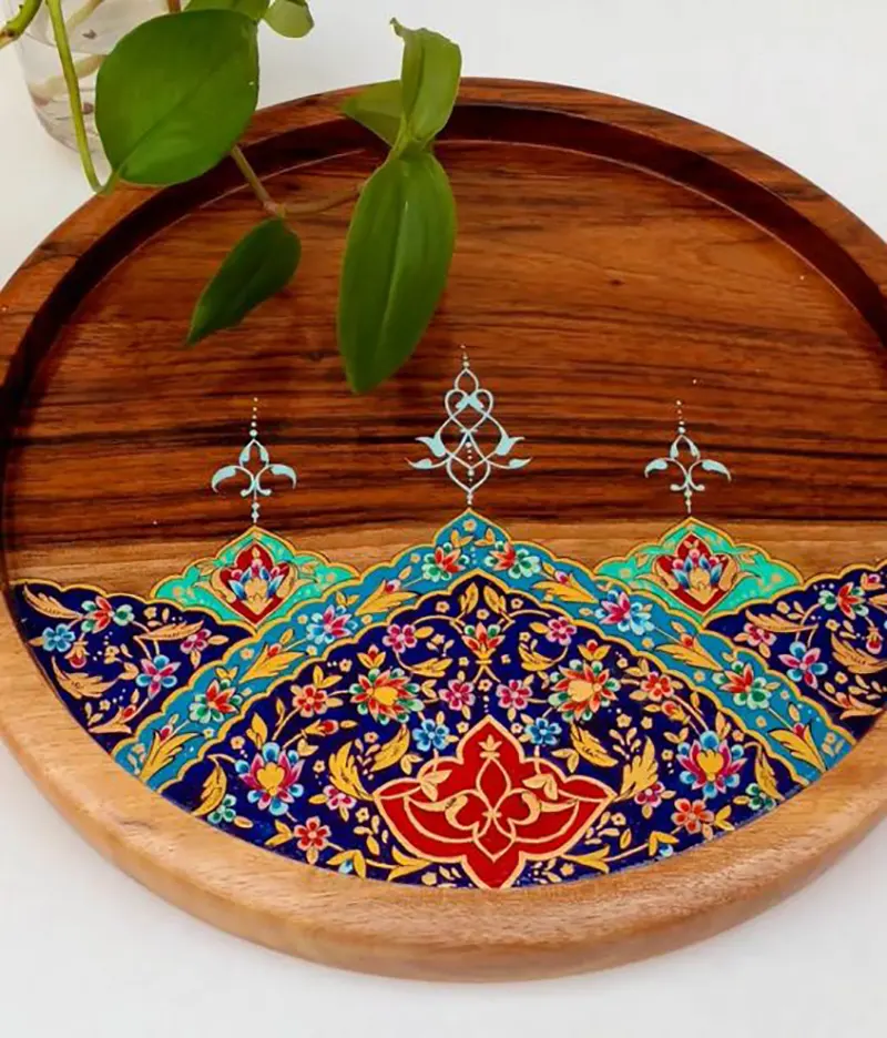 سینی چوبی با طرح تذهیب