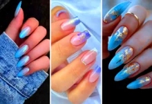 آمبره ناخن آبی آسمانی (جدیدترین مدل های ترند امسال ۱۴۰۴ - ۲۰۲۵)