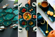 ست غذا خوری سبز دورطلایی (جدیدترین مدل های ترند امسال ۱۴۰۴ - ۲۰۲۵)