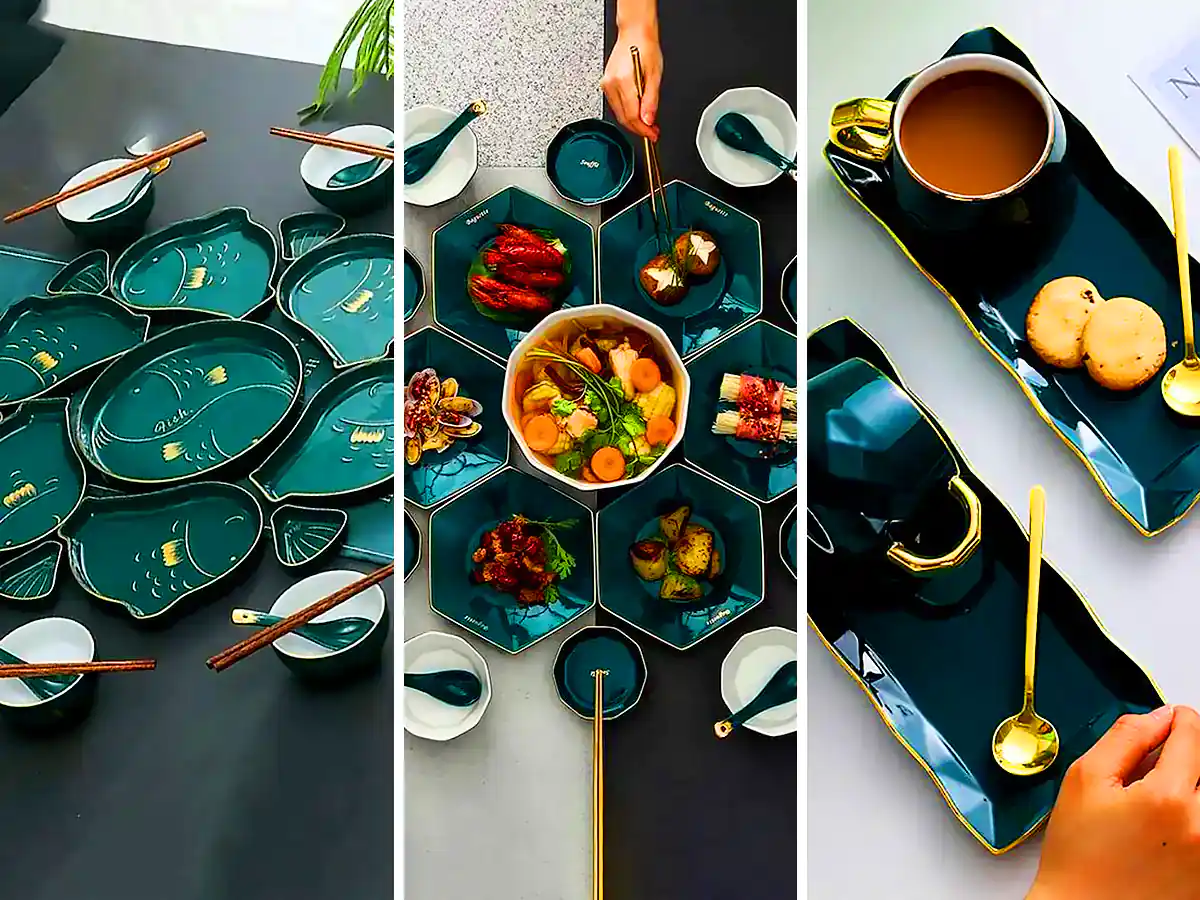 ست غذا خوری سبز دورطلایی (جدیدترین مدل های ترند امسال ۱۴۰۴ - ۲۰۲۵)