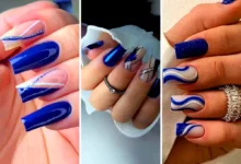 طراحی ناخن آبی کاربنی (جدیدترین مدل های ترند امسال ۱۴۰۴ - ۲۰۲۵)