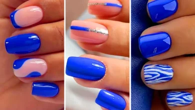ناخن مربعی لمینت آبی (جدیدترین مدل های ترند امسال ۱۴۰۴ - ۲۰۲۵)