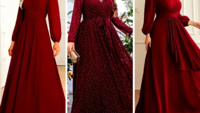 پیراهن حریر مجلسی زرشکی (جدیدترین مدل های ترند امسال ۱۴۰۴ - ۲۰۲۵)