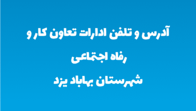 آدرس و تلفن ادارات تعاون کار و رفاه اجتماعی شهرستان بهاباد یزد