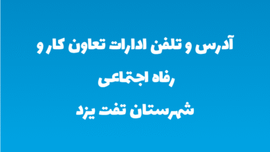 آدرس و تلفن ادارات تعاون کار و رفاه اجتماعی شهرستان تفت یزد