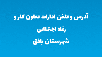 آدرس و تلفن ادارات تعاون کار و رفاه اجتماعی شهرستان بافق