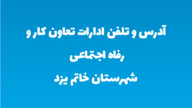 آدرس و تلفن ادارات تعاون کار و رفاه اجتماعی شهرستان خاتم یزد