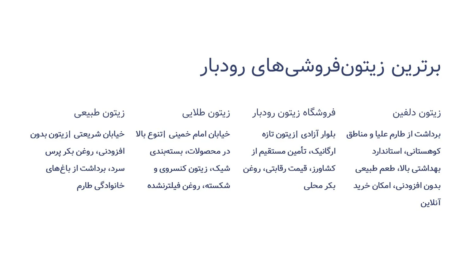 زیتون فروشی های رودبار | +5 فروشگاه های زیتون رودبار زیتون فروشی های رودبار | +5 فروشگاه های زیتون رودبار
